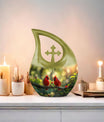 10-inch Cardinal Bird urn in a Cross Drop design