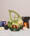 10-inch Cardinal Bird urn in a Cross Drop design