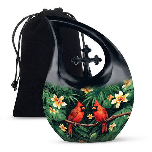 Customized Cardinal Bird Urn with Cross Drop Design 