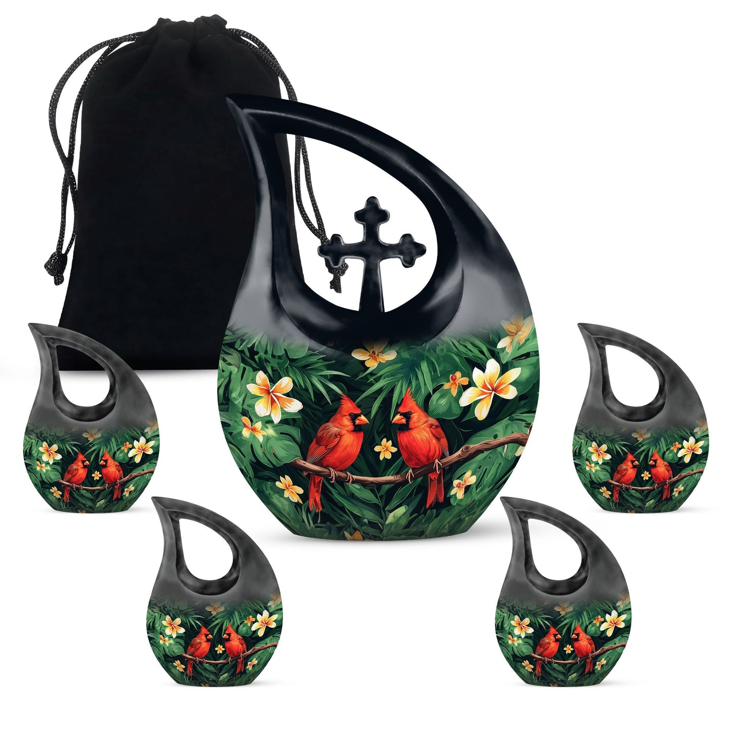 Customized Cardinal Bird Urn with Cross Drop Design 