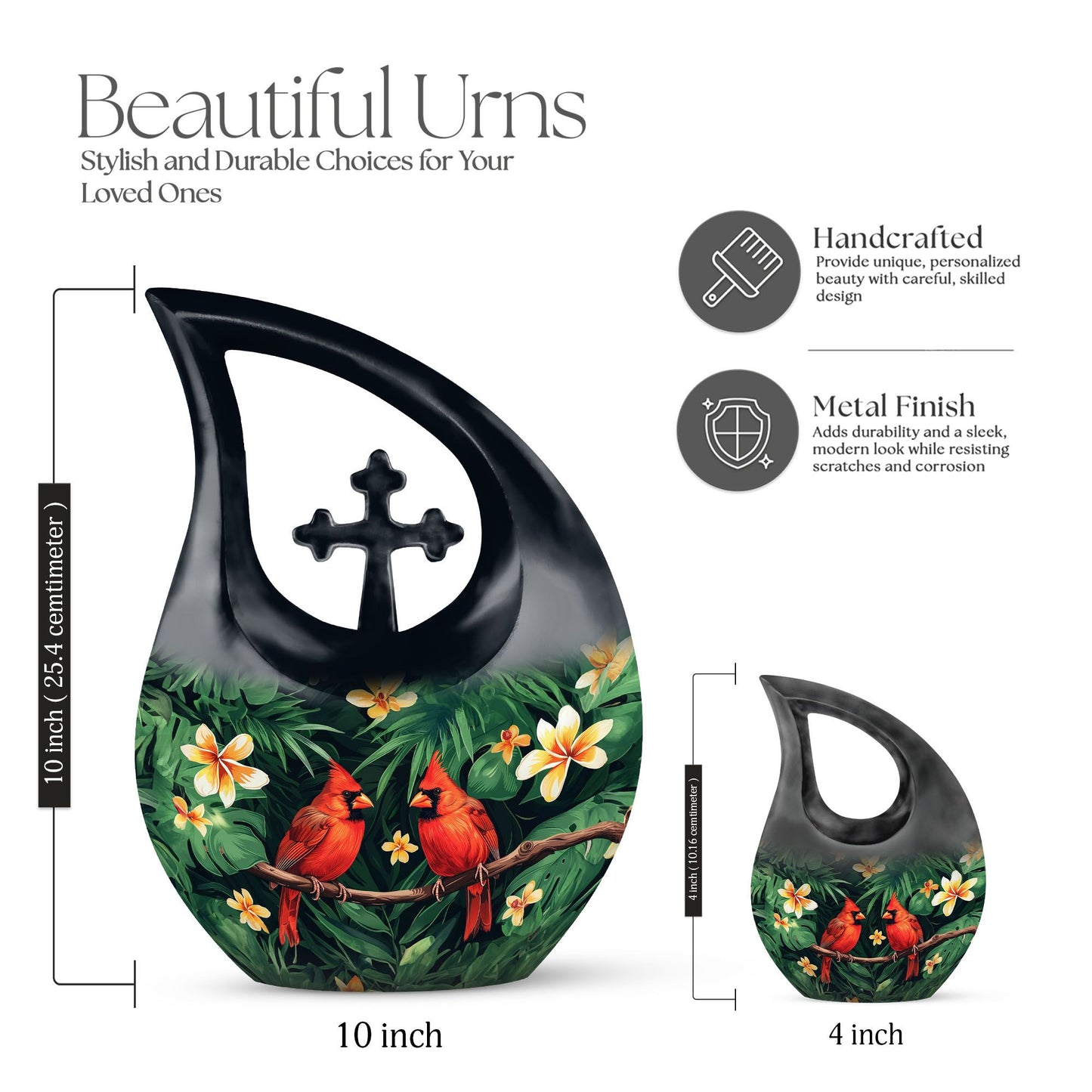 Customized Cardinal Bird Urn with Cross Drop Design 