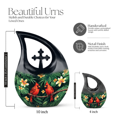 Customized Cardinal Bird Urn with Cross Drop Design 