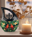 Customized Cardinal Bird Urn with Cross Drop Design 