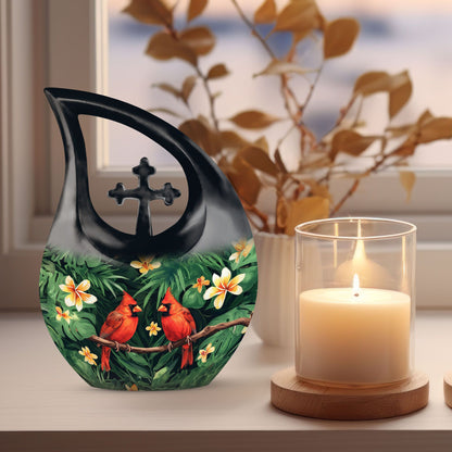 Customized Cardinal Bird Urn with Cross Drop Design 