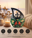 Customized Cardinal Bird Urn with Cross Drop Design 