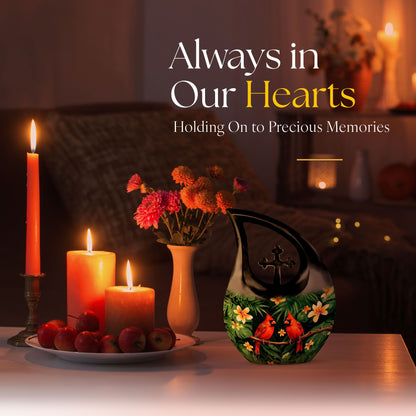 Customized Cardinal Bird Urn with Cross Drop Design 