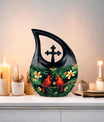 Customized Cardinal Bird Urn with Cross Drop Design 