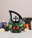 Customized Cardinal Bird Urn with Cross Drop Design 
