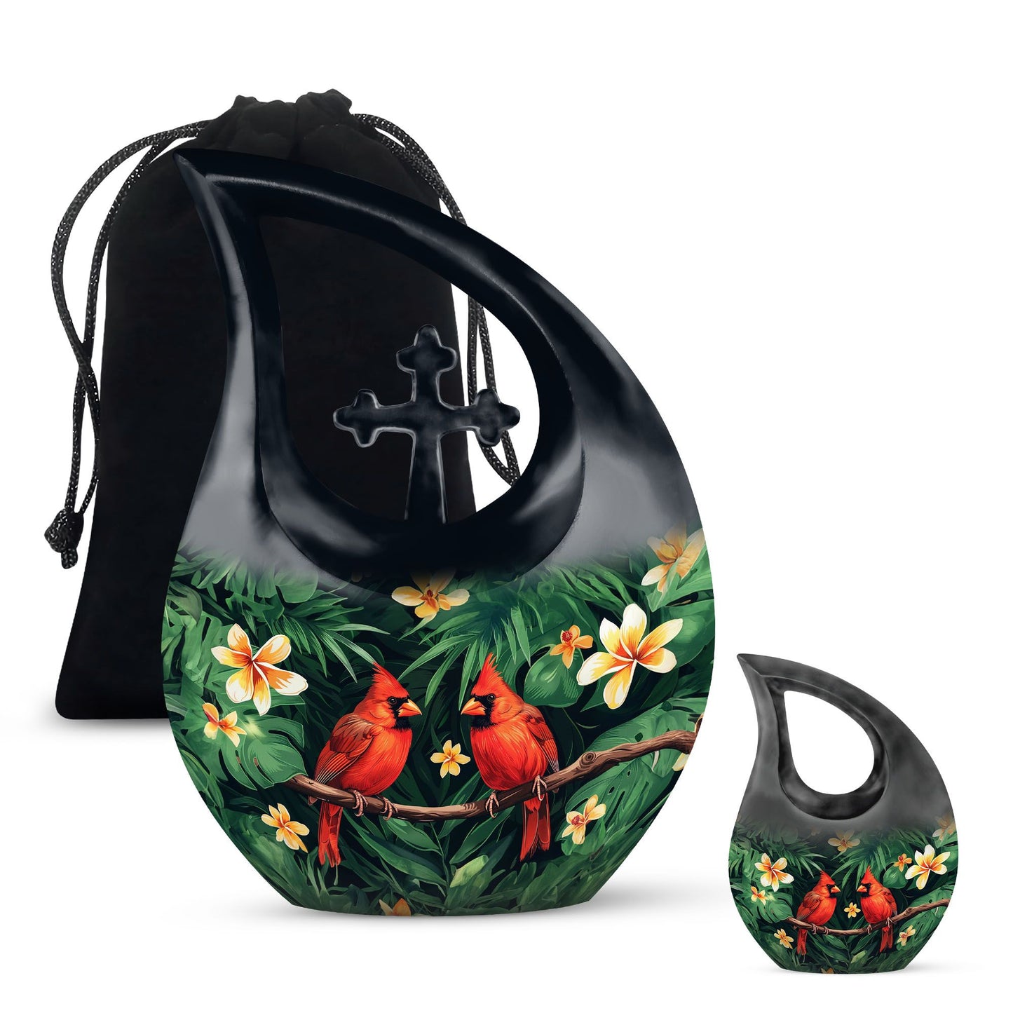 Cardinal Bird Theme Large Urn With 1 Keepsake Urn