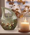 Cardinal Bird theme Cross Drop urn 