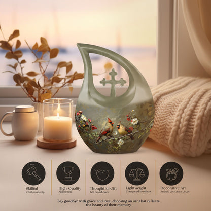 Cardinal Bird theme Cross Drop urn 