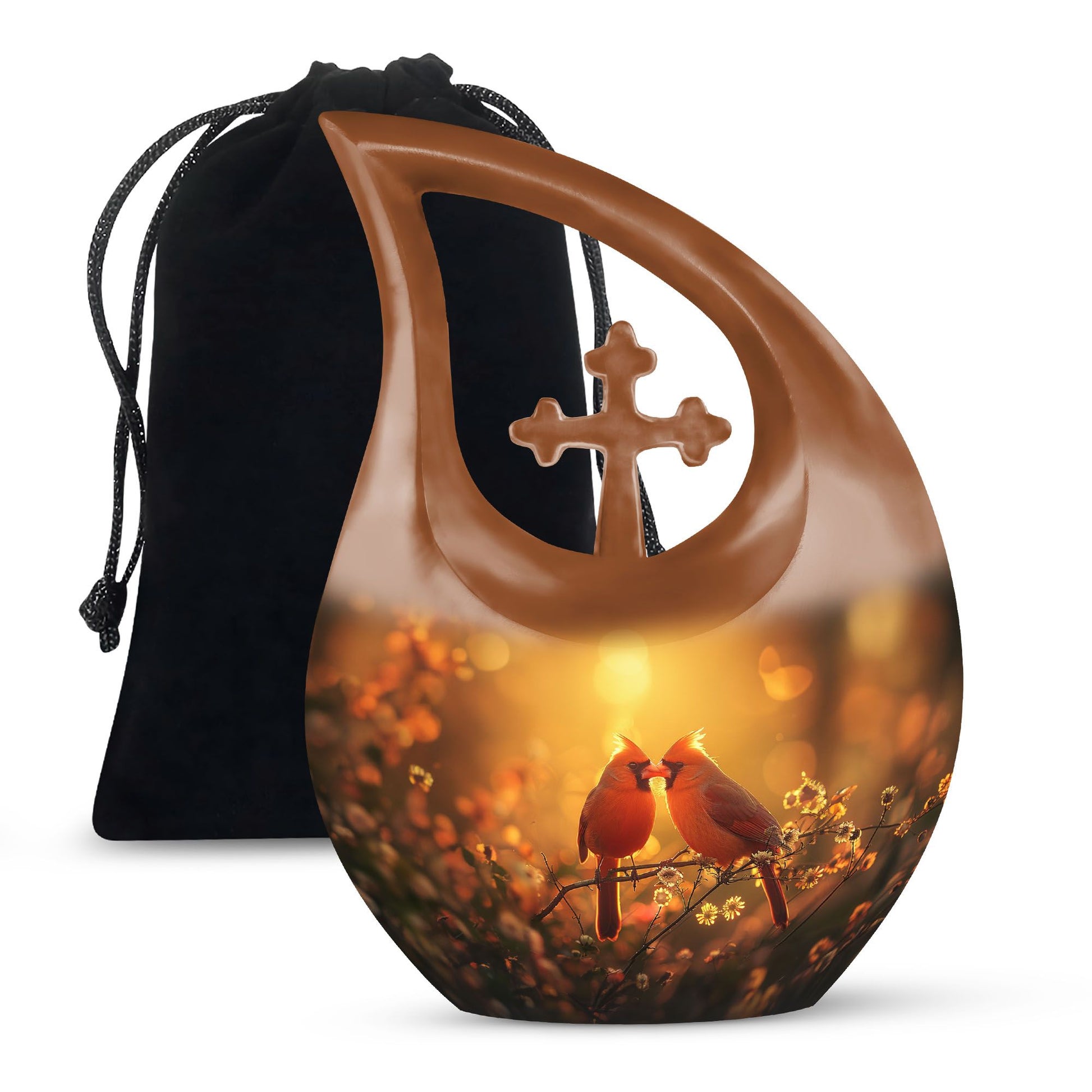 Cardinal Bird Cross Drop Design memorial urn
