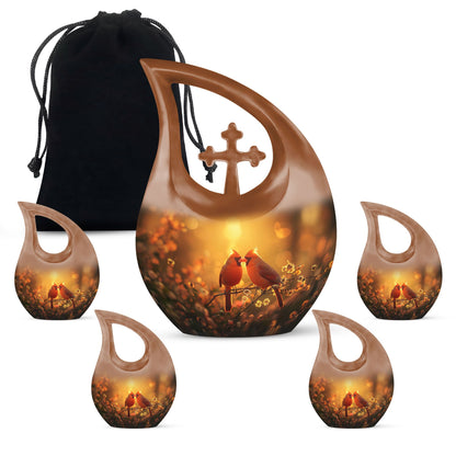 Cardinal Bird Cross Drop Design memorial urn