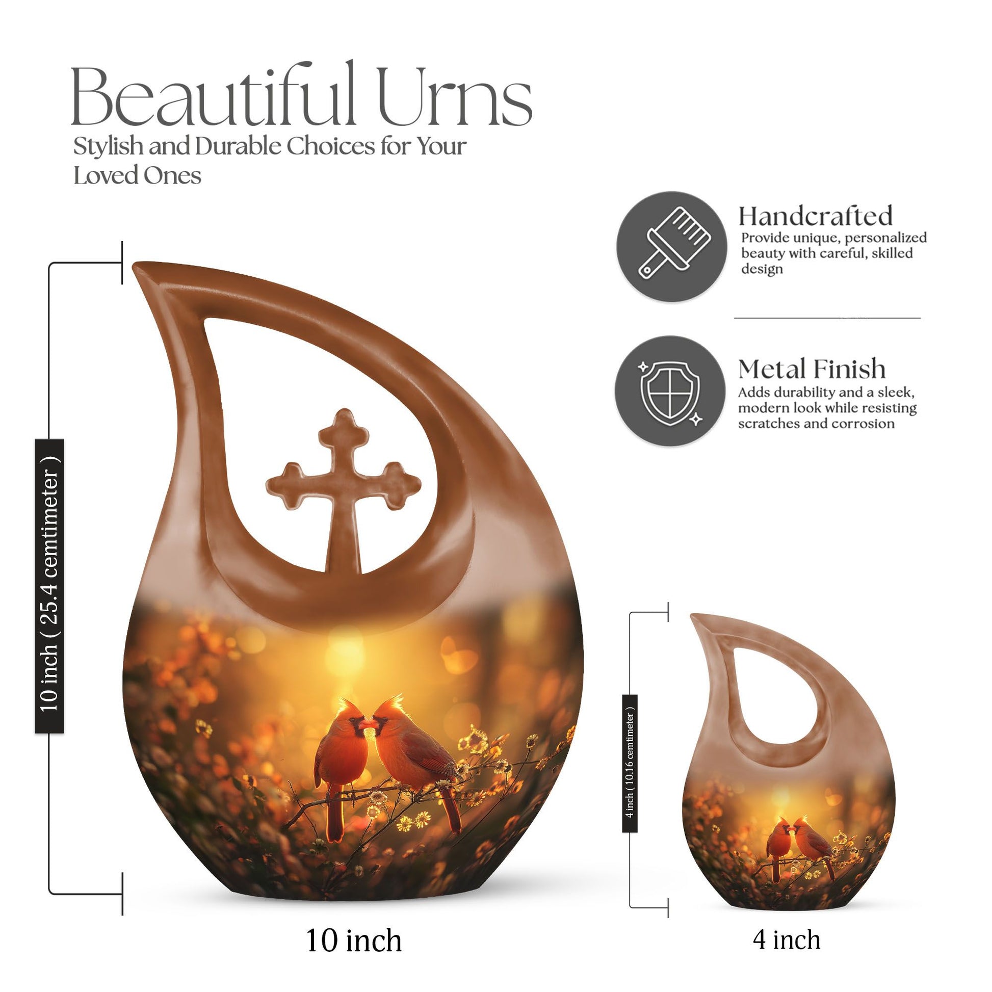 Cardinal Bird Cross Drop Design memorial urn