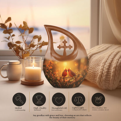 Cardinal Bird Cross Drop Design memorial urn