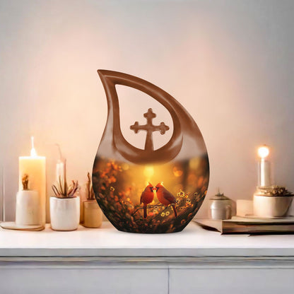 Cardinal Bird Cross Drop Design memorial urn