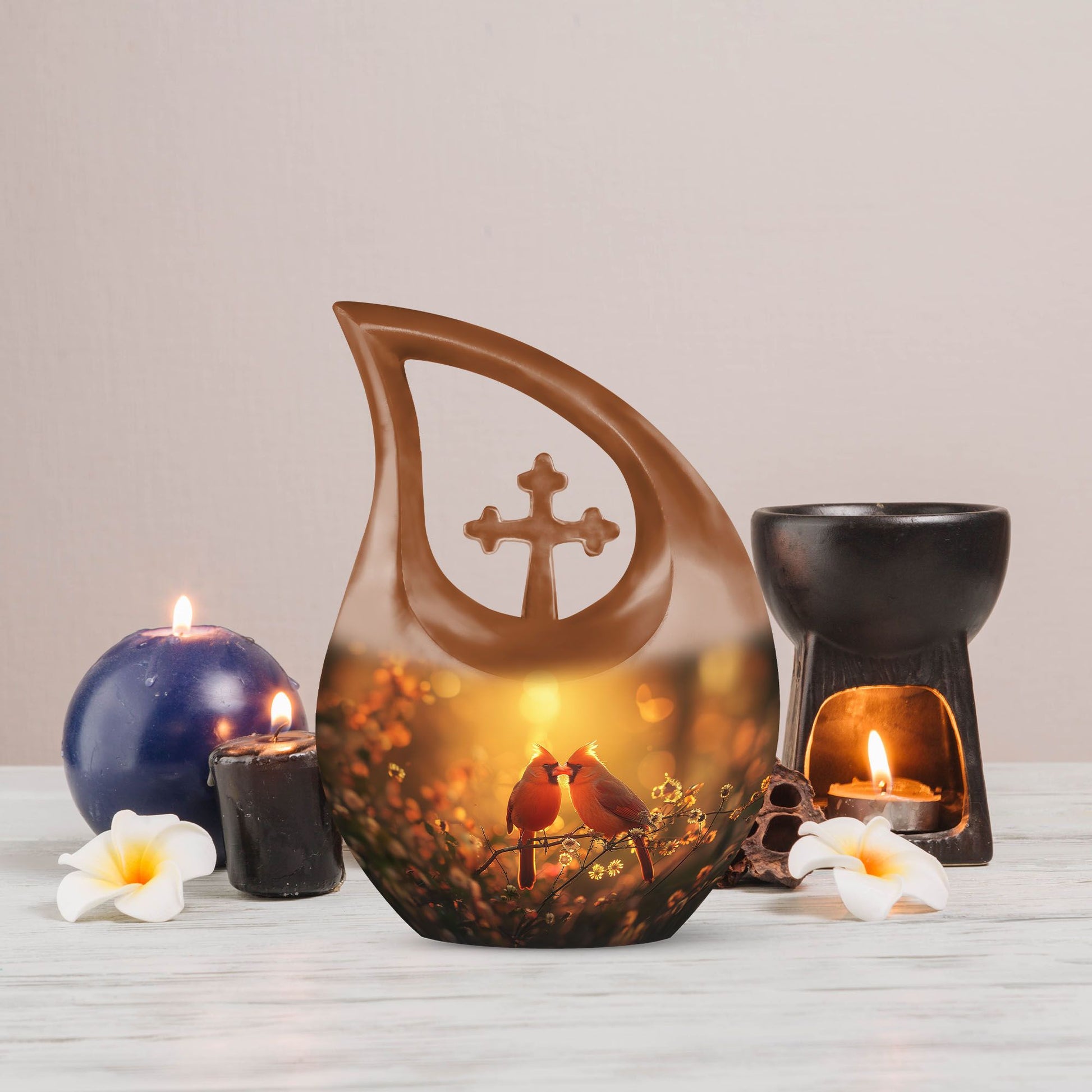 Cardinal Bird Cross Drop Design memorial urn