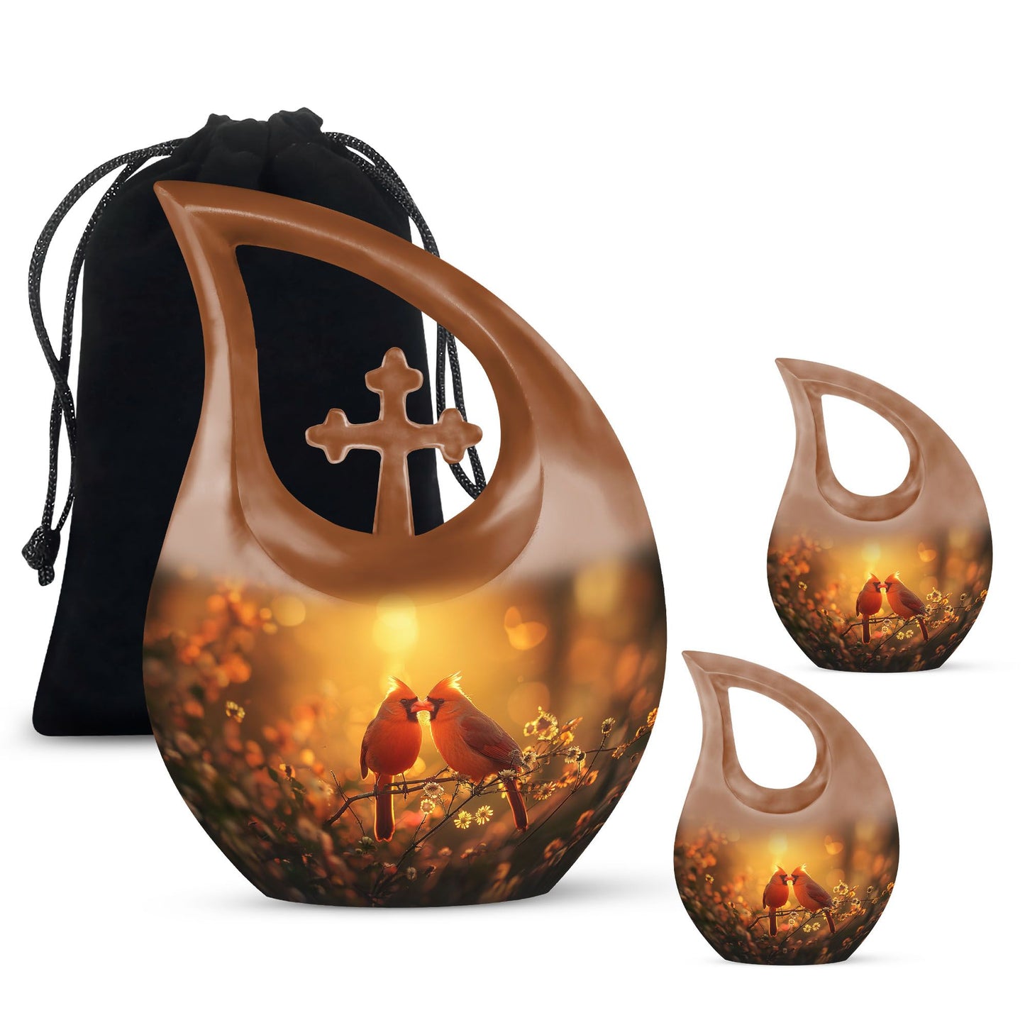Cardinal Bird Cross Drop Design memorial urn