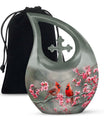 Medium-sized Cardinal Bird Urn with Cross Drop design, 