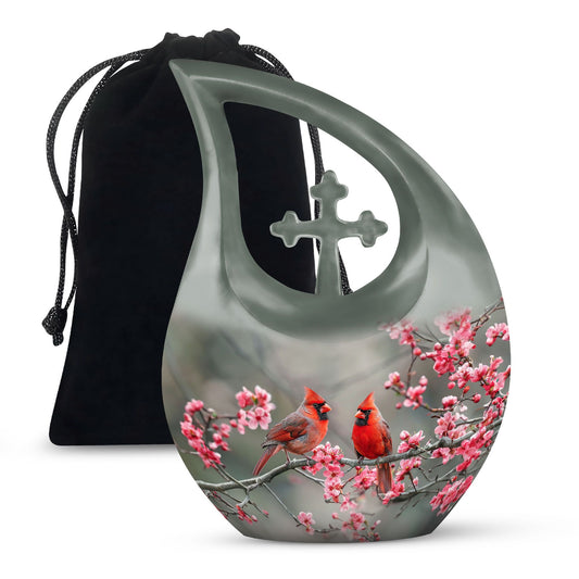 Medium-sized Cardinal Bird Urn with Cross Drop design, 