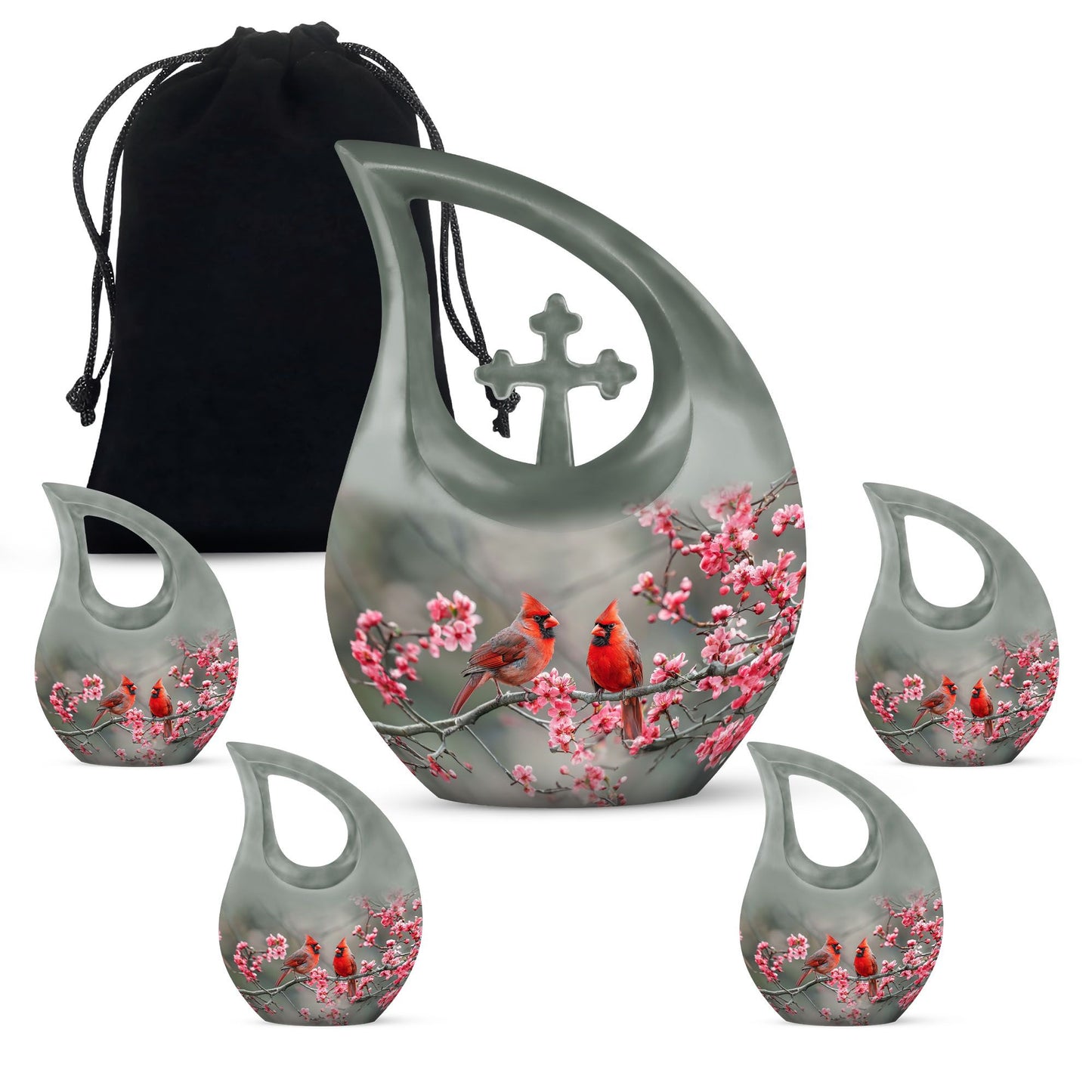 Medium-sized Cardinal Bird Urn with Cross Drop design, 