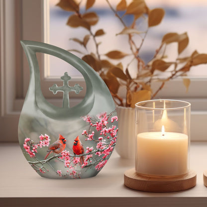 Medium-sized Cardinal Bird Urn with Cross Drop design, 