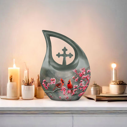 Medium-sized Cardinal Bird Urn with Cross Drop design, 
