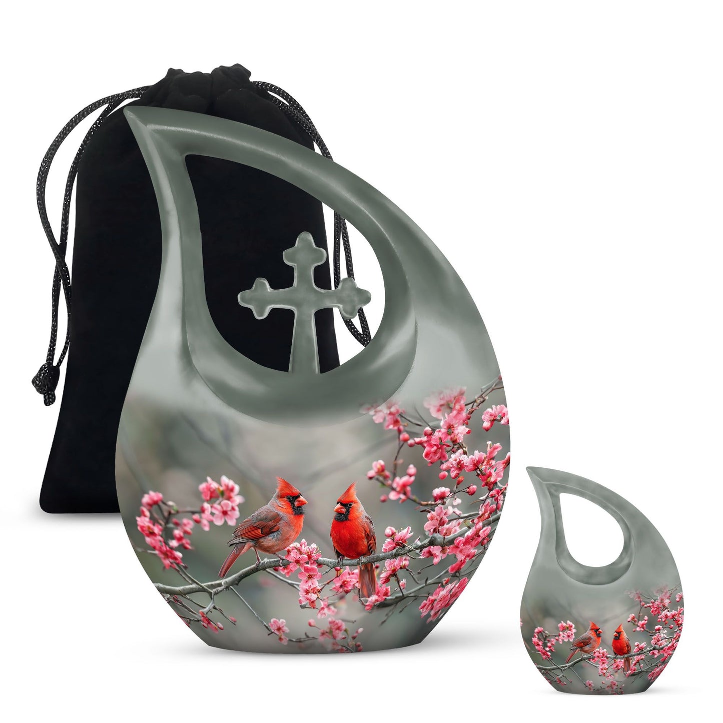 Medium-sized Cardinal Bird Urn with Cross Drop design, 