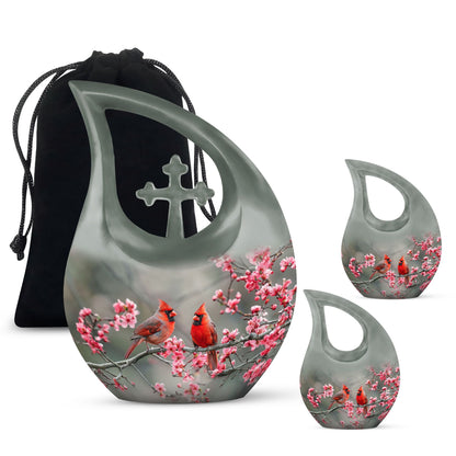 Medium-sized Cardinal Bird Urn with Cross Drop design, 