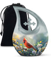 10-inch Cardinal Bird Themed Cross Drop Memorial Urn, 