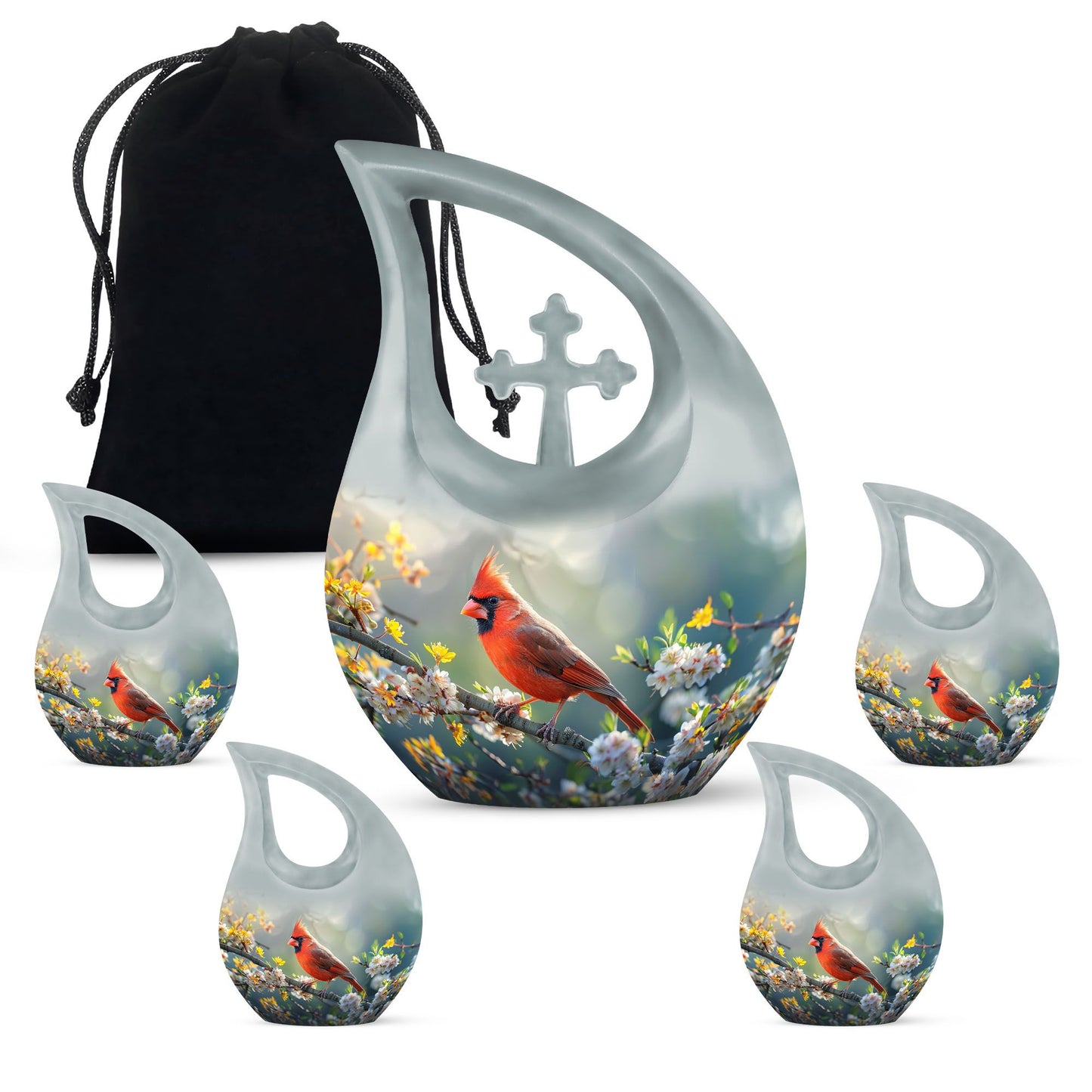 10-inch Cardinal Bird Themed Cross Drop Memorial Urn, 