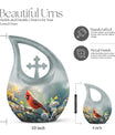 10-inch Cardinal Bird Themed Cross Drop Memorial Urn, 