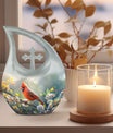 10-inch Cardinal Bird Themed Cross Drop Memorial Urn, 