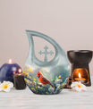 10-inch Cardinal Bird Themed Cross Drop Memorial Urn, 