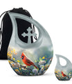 10-inch Cardinal Bird Themed Cross Drop Memorial Urn, 