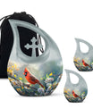 10-inch Cardinal Bird Themed Cross Drop Memorial Urn, 