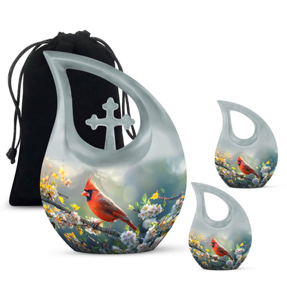 10-inch Cardinal Bird Themed Cross Drop Memorial Urn, 