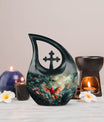 10-inch Cardinal Bird themed Cross Drop memorial urn 