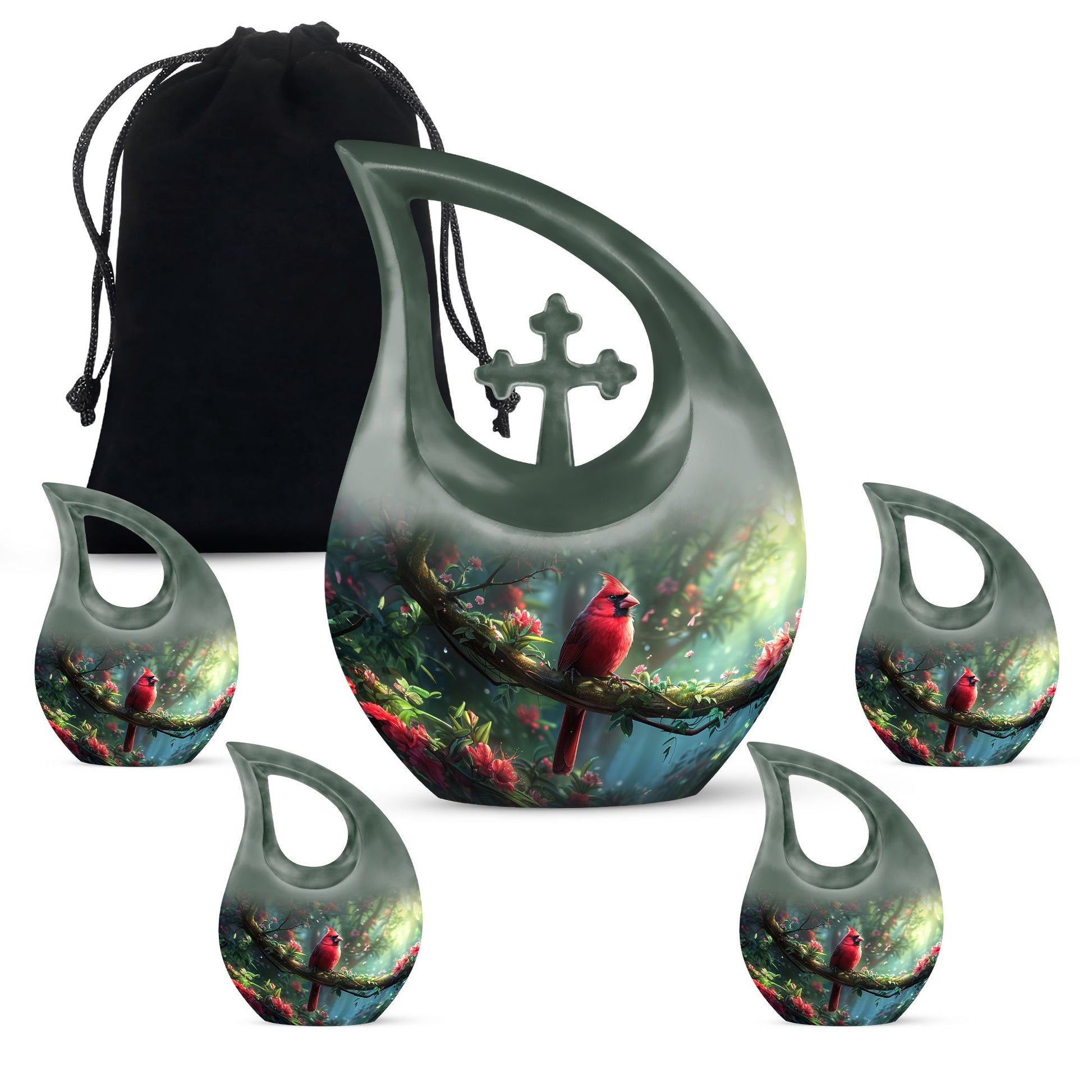 Custom Cardinal Bird Cross Drop urn 