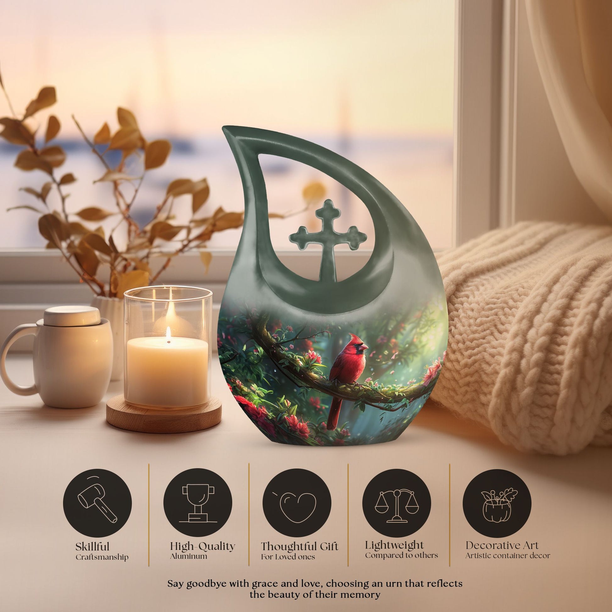 Custom Cardinal Bird Cross Drop urn 