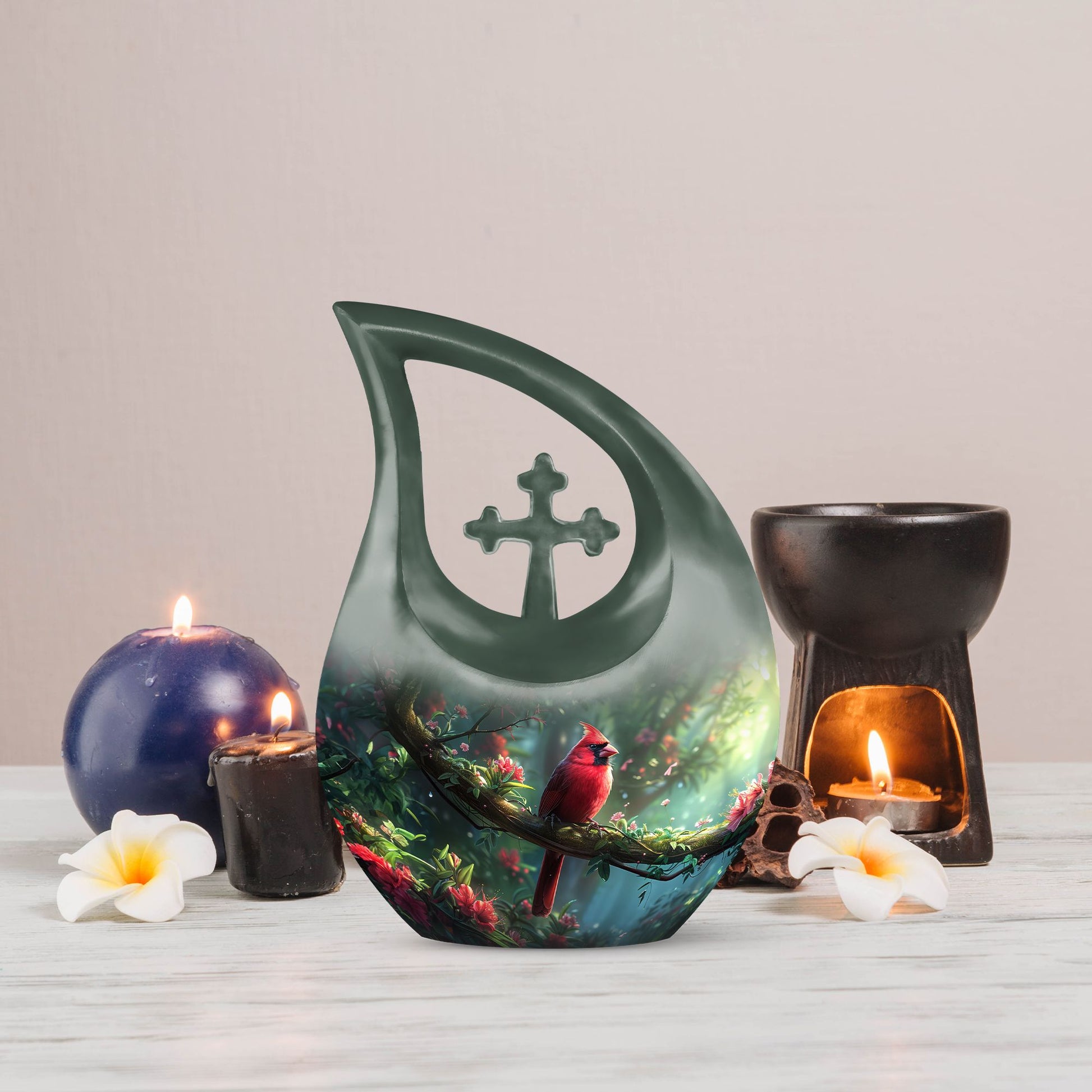 Custom Cardinal Bird Cross Drop urn 