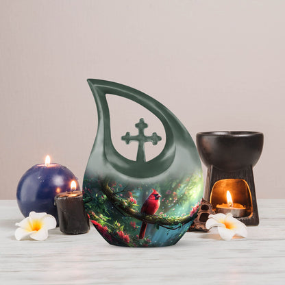 Custom Cardinal Bird Cross Drop urn 