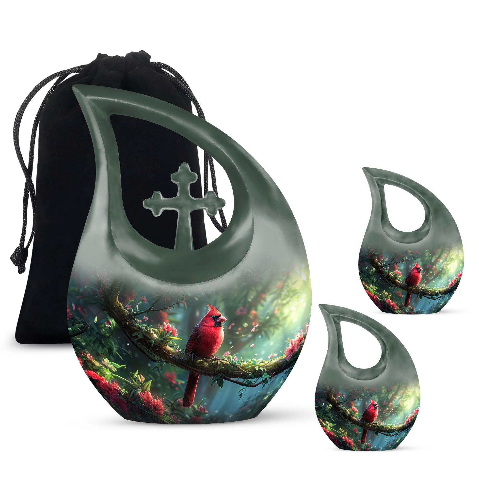 Custom Cardinal Bird Cross Drop urn 