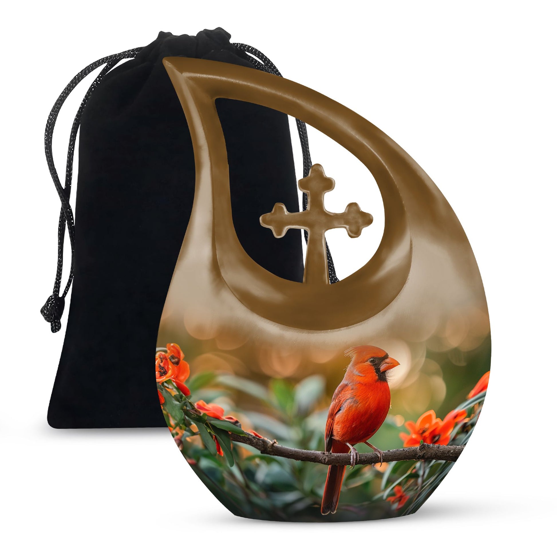 10 Inch Cardinal Bird theme Cross Drop Extra Large Urn 