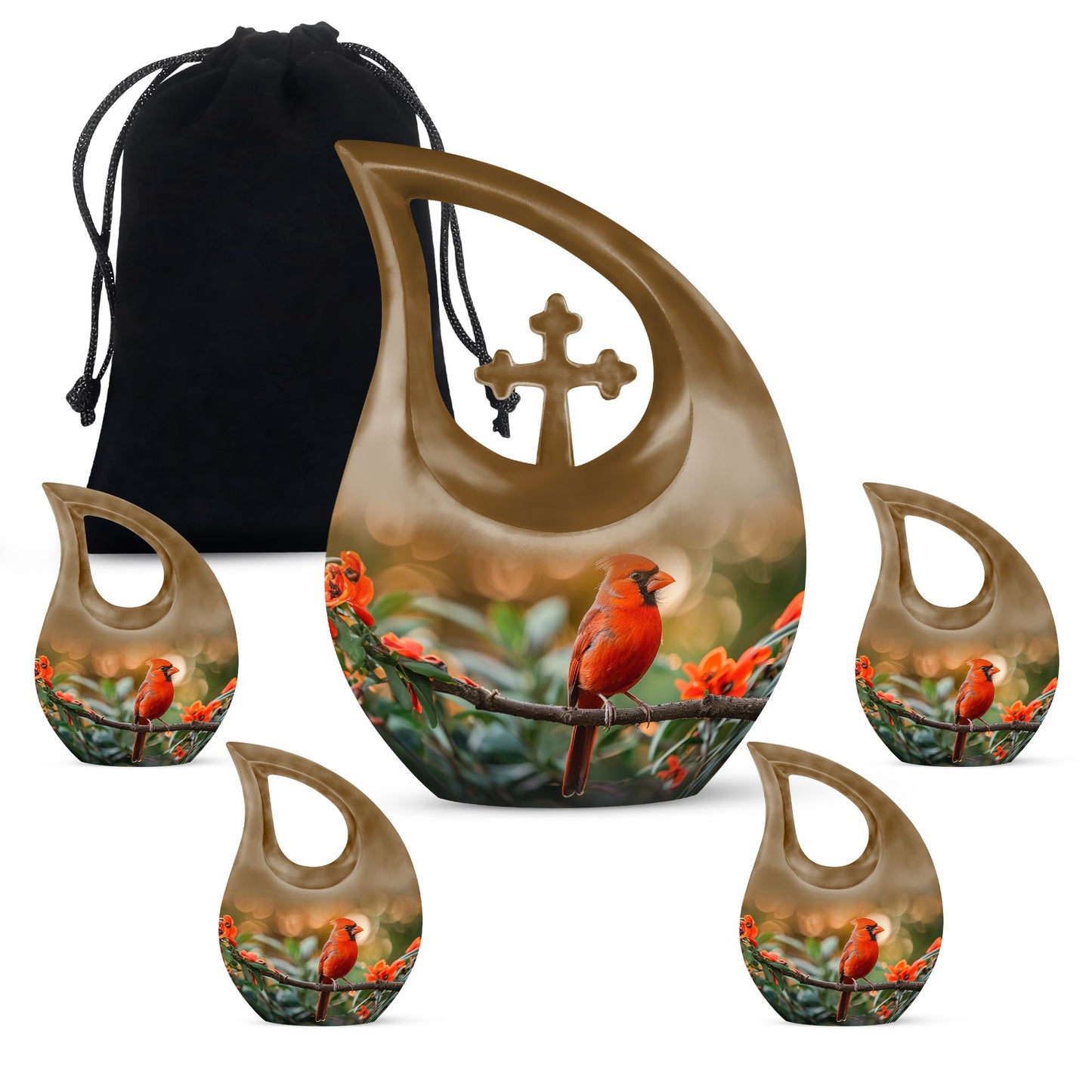 10 Inch Cardinal Bird theme Cross Drop Extra Large Urn 