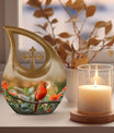 10 Inch Cardinal Bird theme Cross Drop Extra Large Urn 