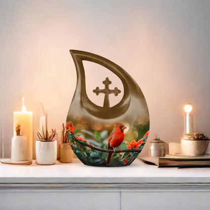 10 Inch Cardinal Bird theme Cross Drop Extra Large Urn 