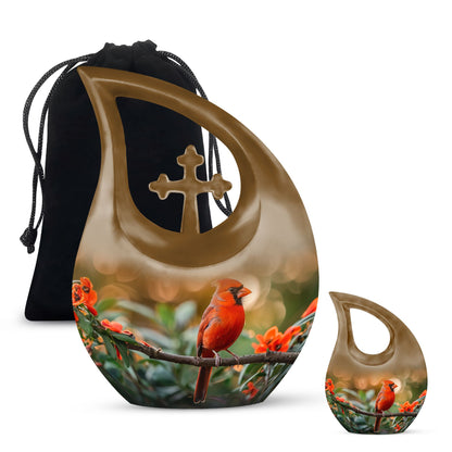 10 Inch Cardinal Bird theme Cross Drop Extra Large Urn 