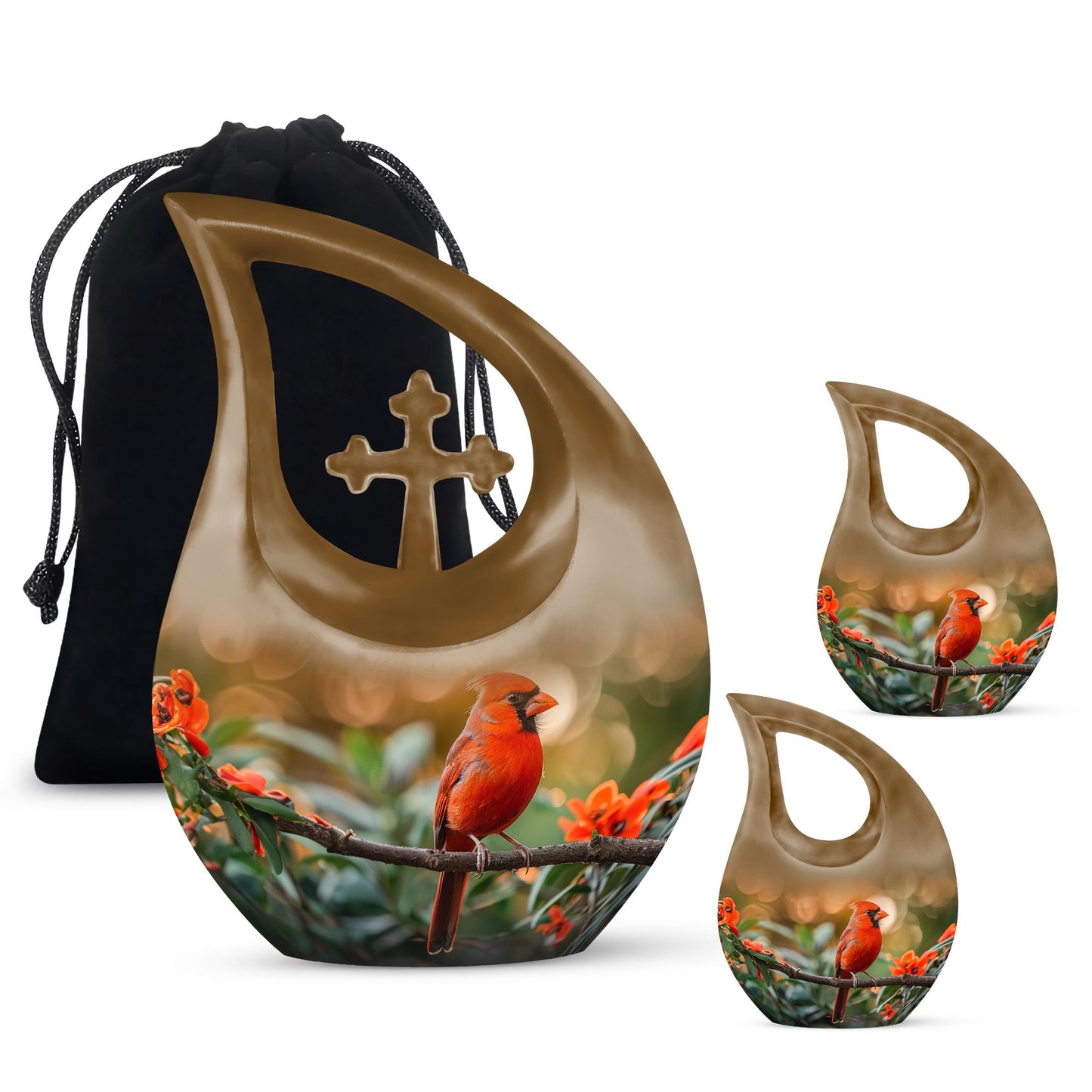 10 Inch Cardinal Bird theme Cross Drop Extra Large Urn 