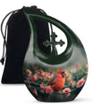 10-inch Cardinal Bird urn with cross-drop design